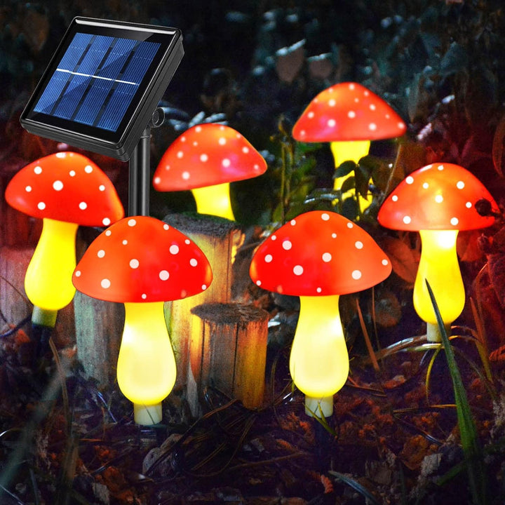 Set of 6 Solar Mushroom Lights Garden